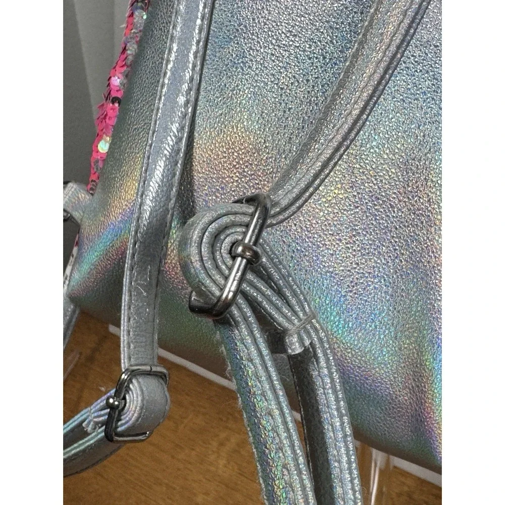 Justice Backpack Pink Sequined With‎ Fob EUC